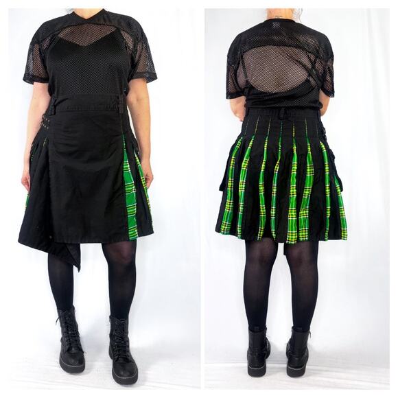 Tartan Green Plaid Pleated Hybrid Utility Kilt Sz XL - Picture 2 of 9